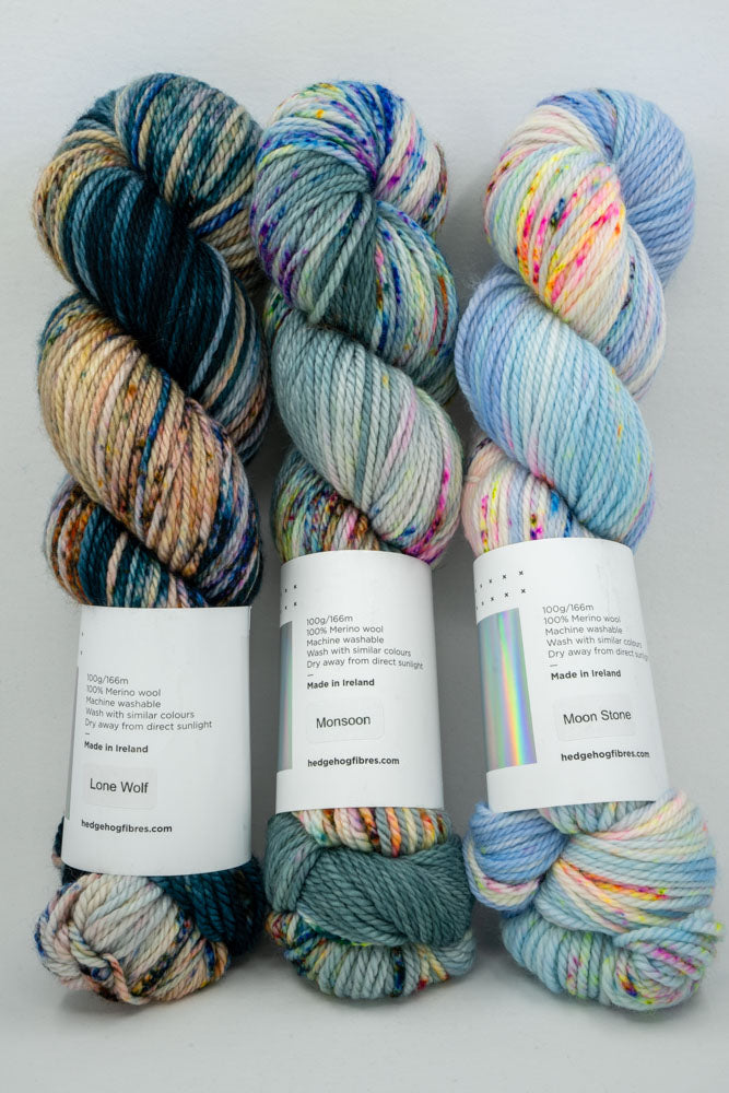 DESTASH ITEM  | Hedgehog Fibres | 3 Skein Fade: Lone Wolf, Monsoon, Moon Stone